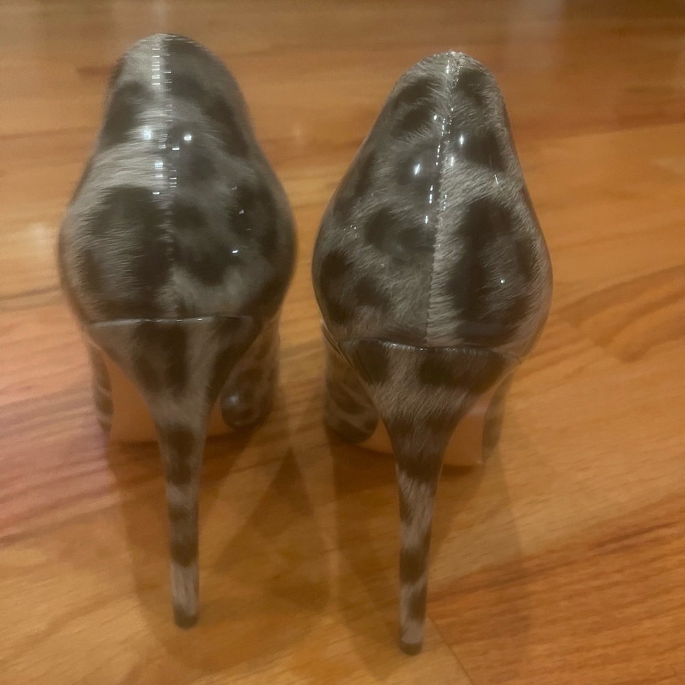 FSJ Grey Patent Leather Leopard Print Heels Pointy Toe Stiletto ...